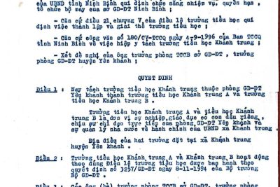 QĐ Về việc thành lập trường Tiểu học Khánh Trung A